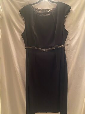 connected apparel Black Midi Sheath Dress with Snake-Print Belt